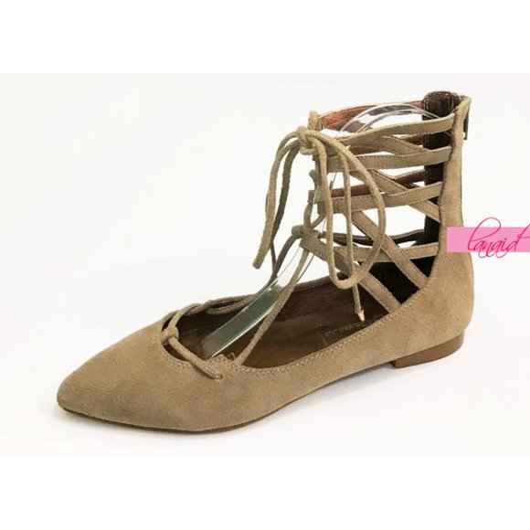Free People Shay Lace-Up Flats Taupe Suede Leather Corset Strappy Distressed 6 - Picture 7 of 16